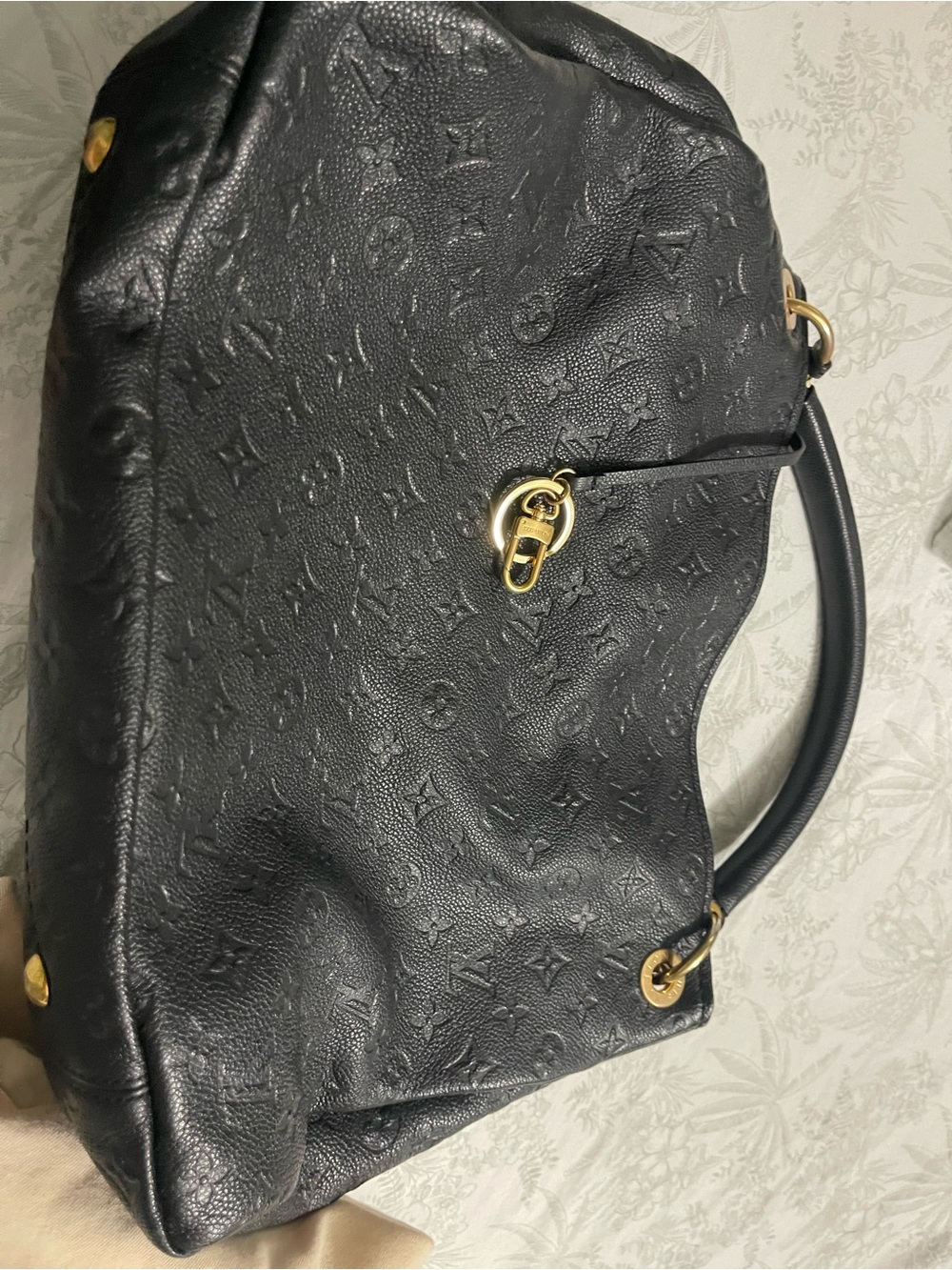 Louis Vuitton Black Embossed Monogram Shoulder Bag with Gold Hardware